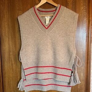 Free People Oatmeal | Red V-Neck Sweater Vest | side tassels One Size - Layering